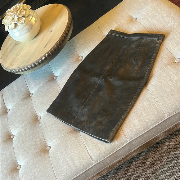 Midway Second Fleet Brown Washed Leather Structured Midi Skirt